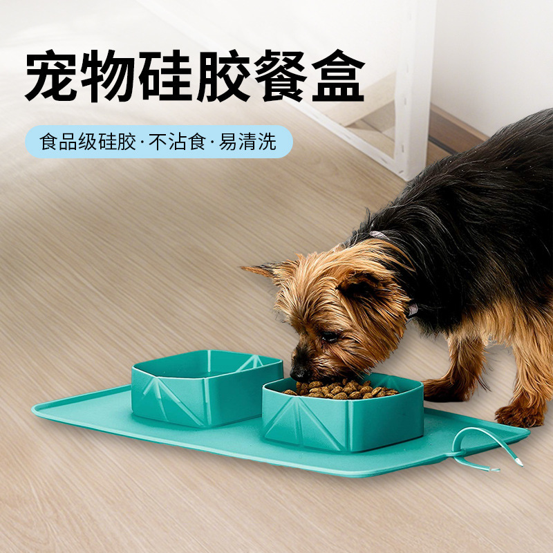 ペット用シリコンボウル、滑り止めボウル、犬猫用食器、食器皿、テディ犬用ボウル、ダブルボウル、屋外用ポータブル|undefined