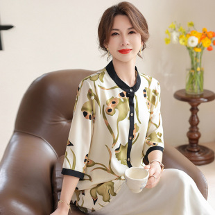 Mom's Summer Style Chiffon Shirt Mid-Length 50 Middle-Aged and Elderly Women's Summer Mid-Sleeve Top Middle-Aged Shirt