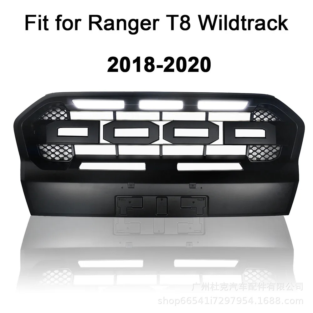 Suitable for Ford Ranger T8 2018-2021 Models with Lighted Grille, Front Face Modification Grille, Off-Road Accessories