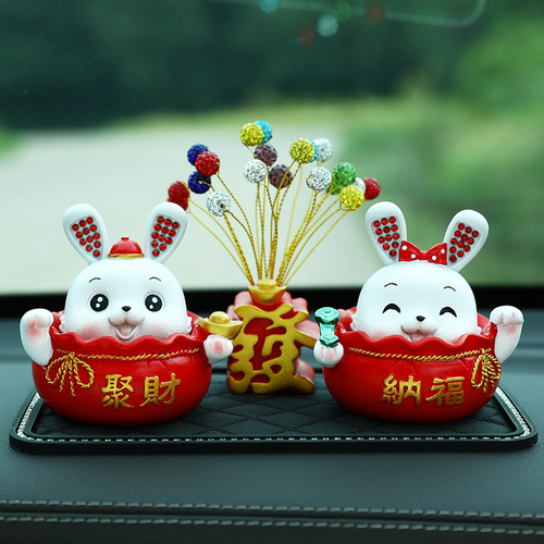 Cute little rabbit car ornaments, car internet celebrity creative car center console decoration supplies, Year of the Rabbit gifts