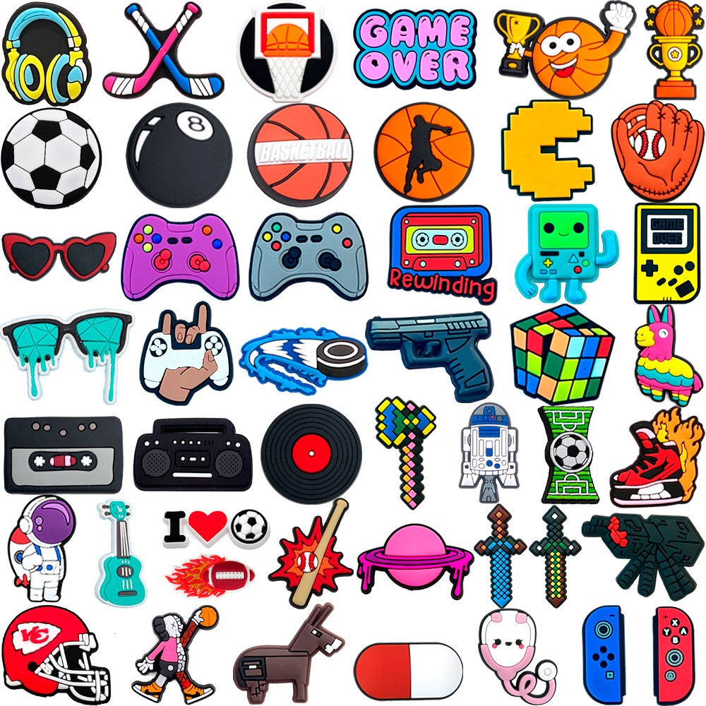 Juego Fútbol Rubik's Cube 47 zapatos con agujeros de bricolaje hebilla de zapatos de flores accesorios de goma suave desmontables dibujos animados Smart Star Boy