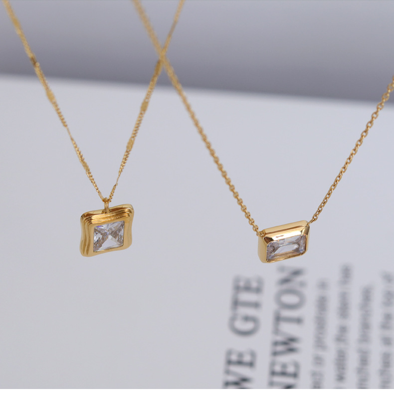 French Style Geometric Titanium Steel Zircon Pendant Necklace 1 Piece