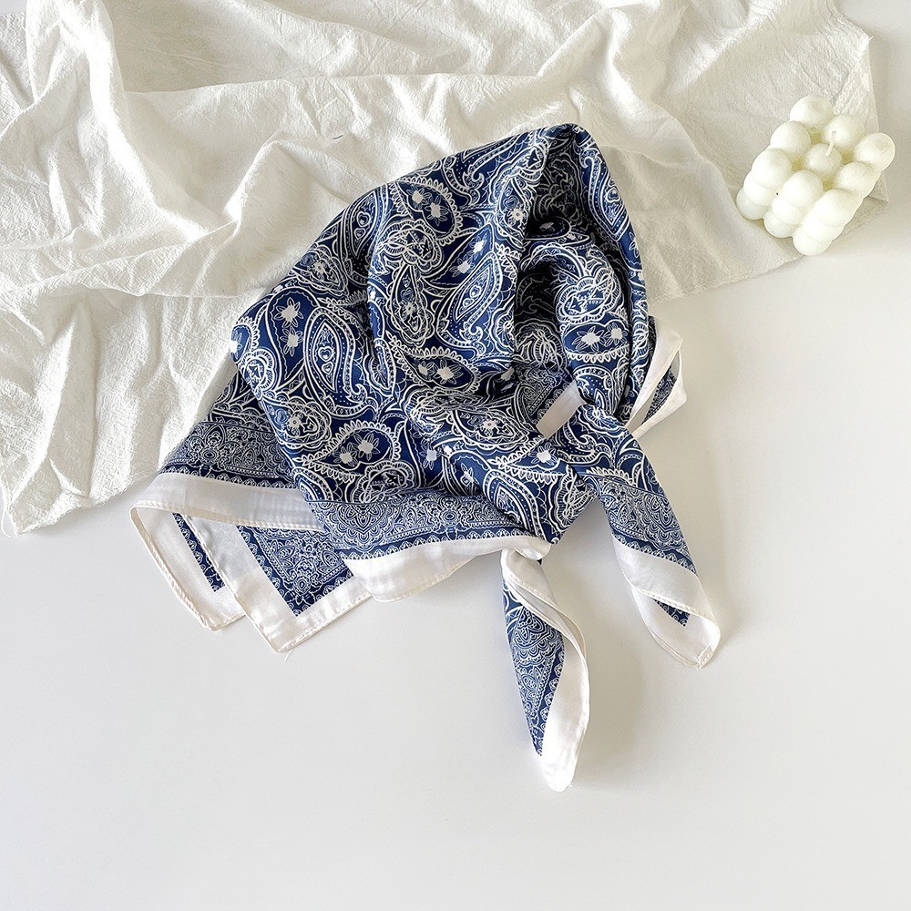 Blue cashew flower silk scarf (70*70cm)