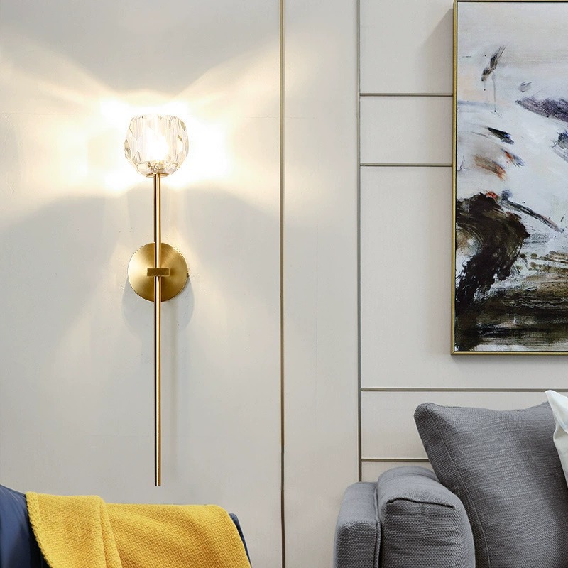 Pasillo cabeza de cama de cristal lámpara de bronce lujosa lámpara de pared del hotel dormitorio pasillo lámpara de pared largo fondo de agua