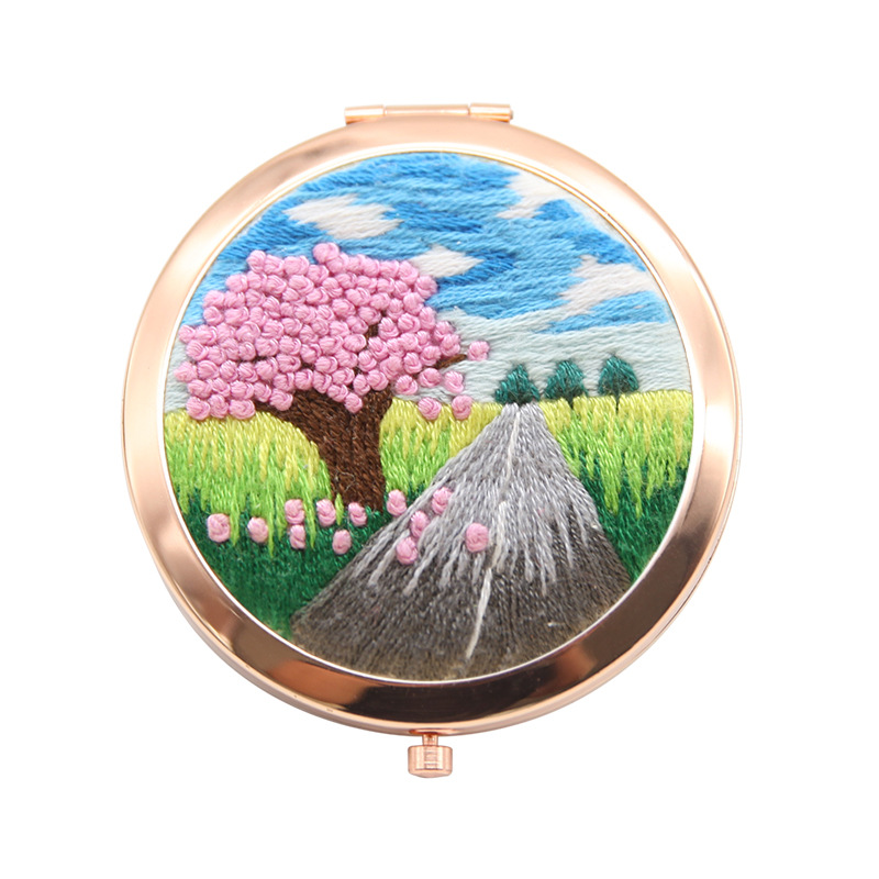 Bordado hecho a mano diy auto-bordado espejo cosmético paquete de material matar el tiempo de tela creativa Lu bordado espejo de mano de doble cara