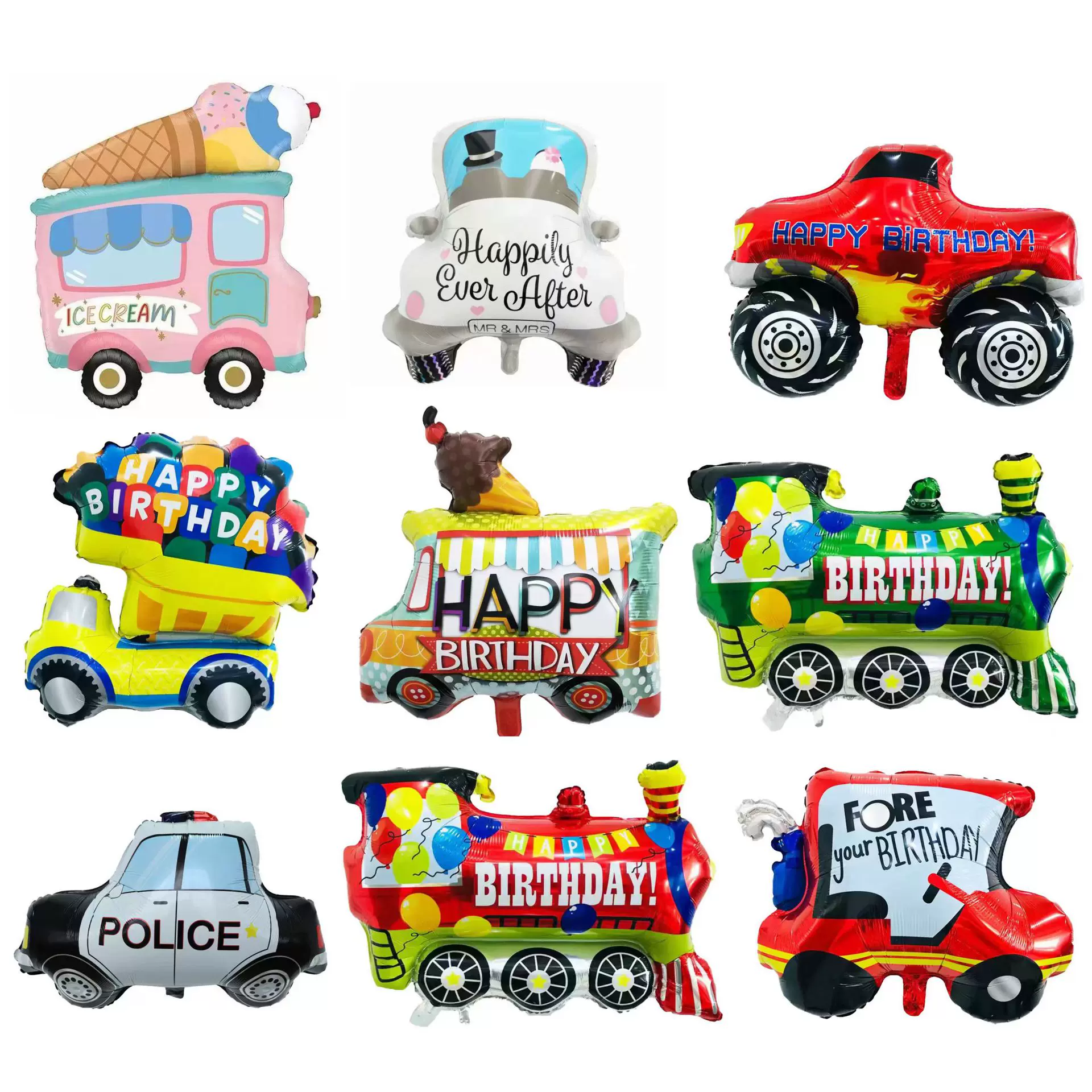 汽车铝膜气球冰淇淋车绿皮火车高尔夫车警车货车婚车造型交通工具