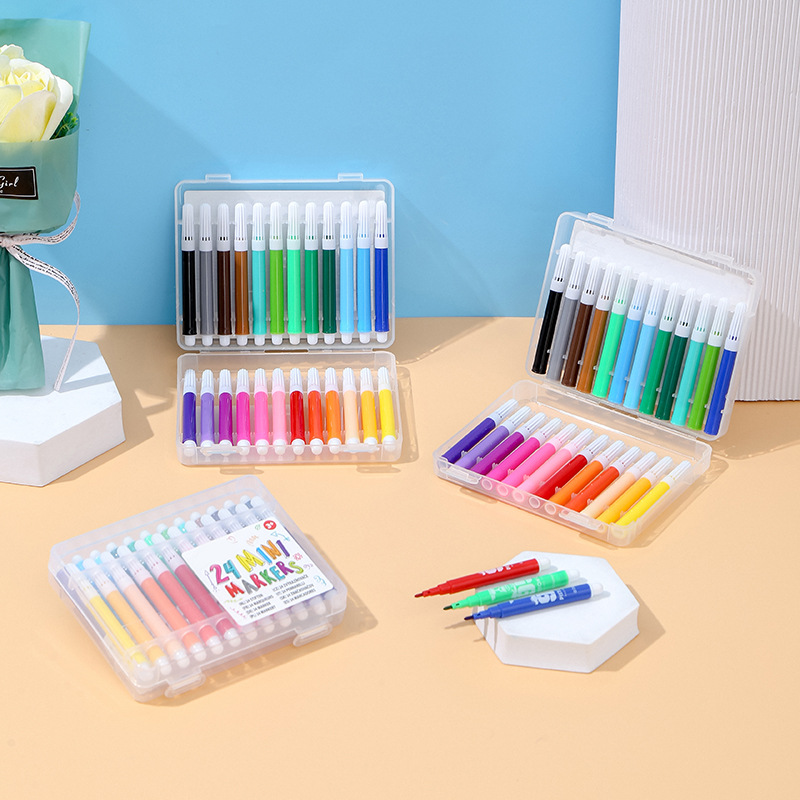 Mini Watercolor Pen Children's Washable Kindergarten12-color Student24 PPBox Set Art Supplies Outdoor Portable-1