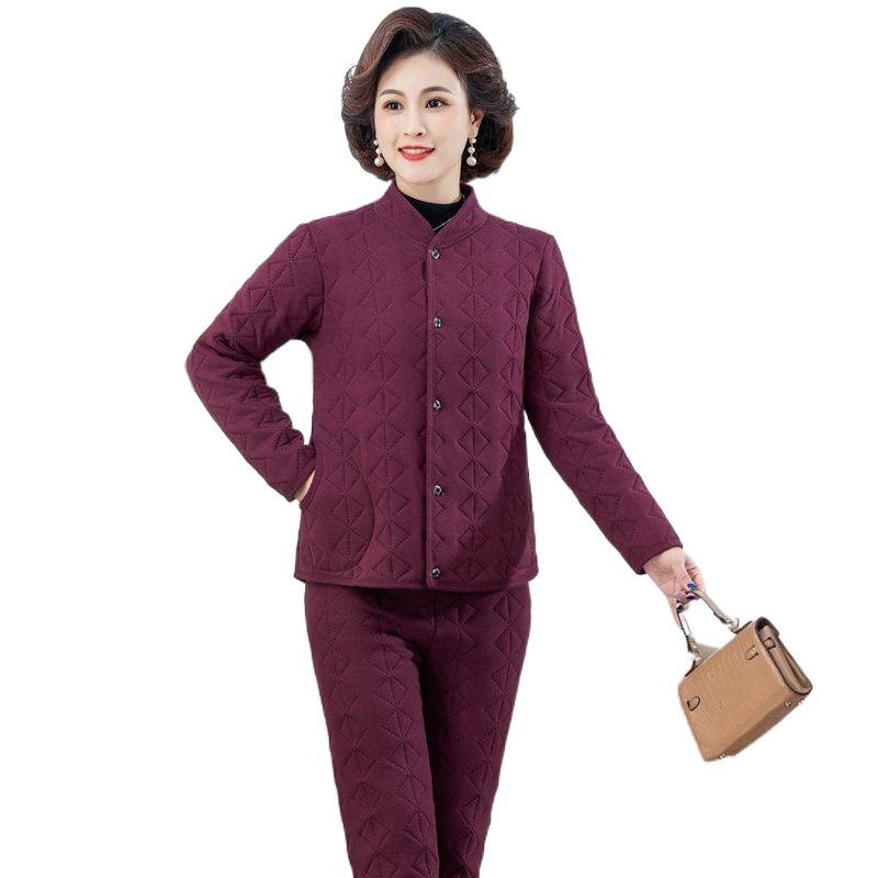 三件套保暖套装中年女装冬季新款蚕丝棉外穿高档棉服妈妈装两件套|undefined