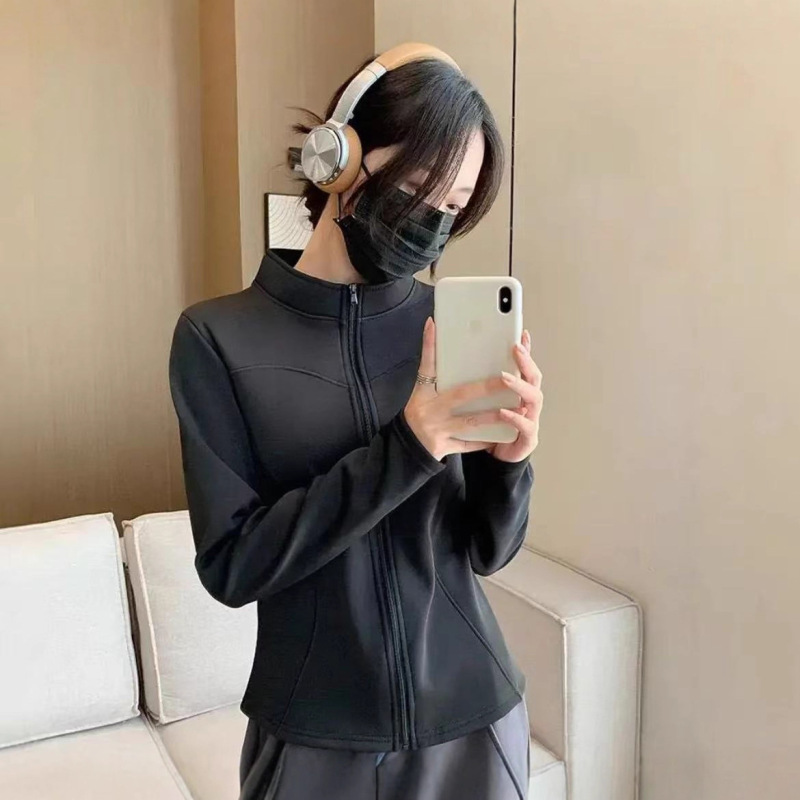 加绒瑜伽外套秋冬女士立领曲线拉链长袖修身显瘦时尚运动外穿上衣|undefined