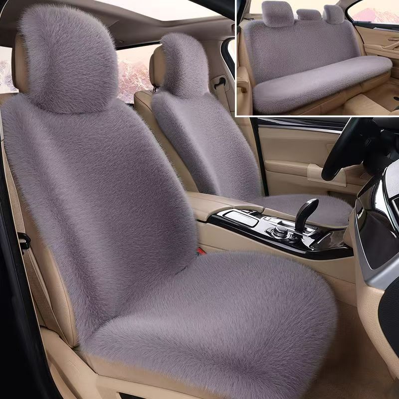 Universal – Wool pad Thickened Faux Fox Fur Universal - light-grey-full-car-for-five-seater