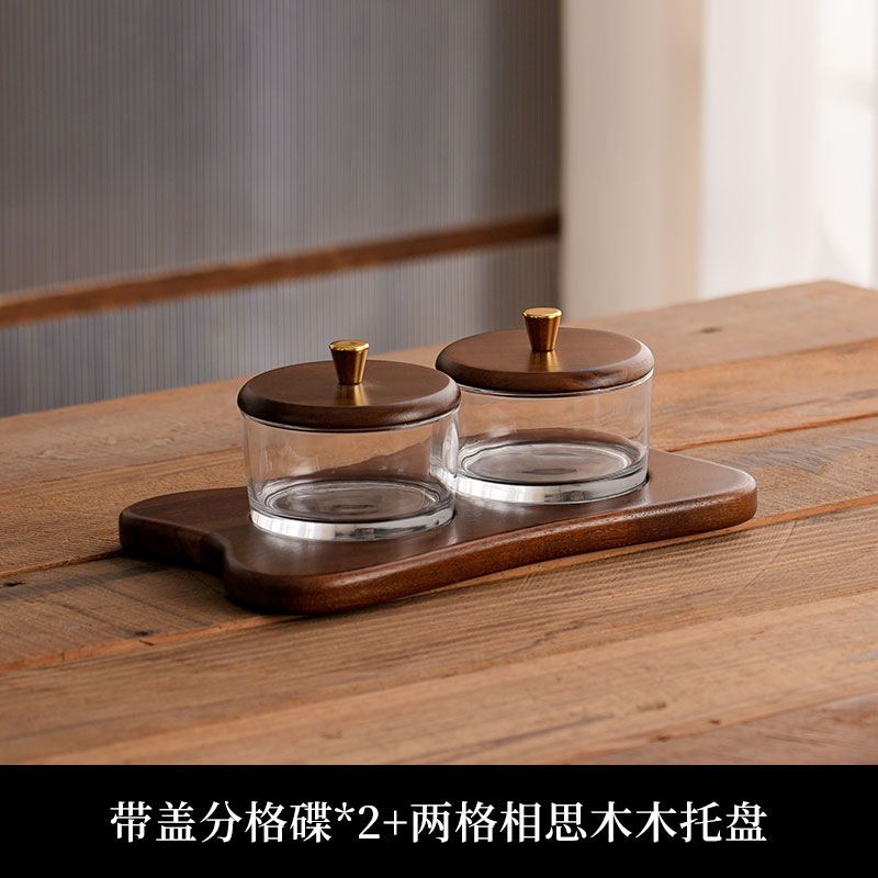 Plato de frutas de madera de amor chino Plato de bocadillos Dim Sum Nueces Frutas Plato dividido con tapa de madera al por mayor