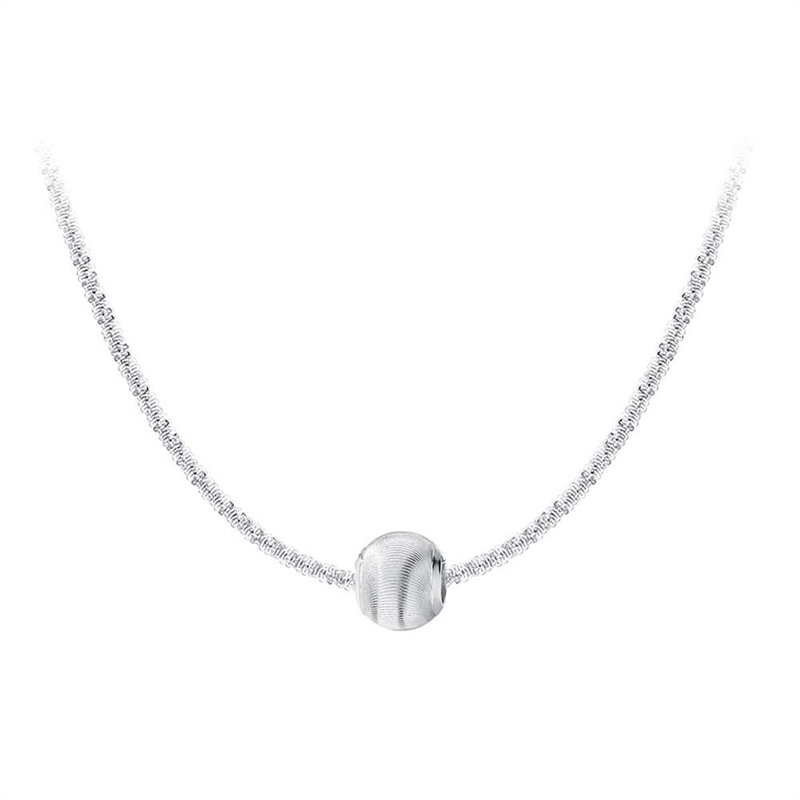 Collana in argento puro spazzolato per donna, fresca e versatile, cielo stellato scintillante, catena con perline rotonde per clavicola_voghion.com