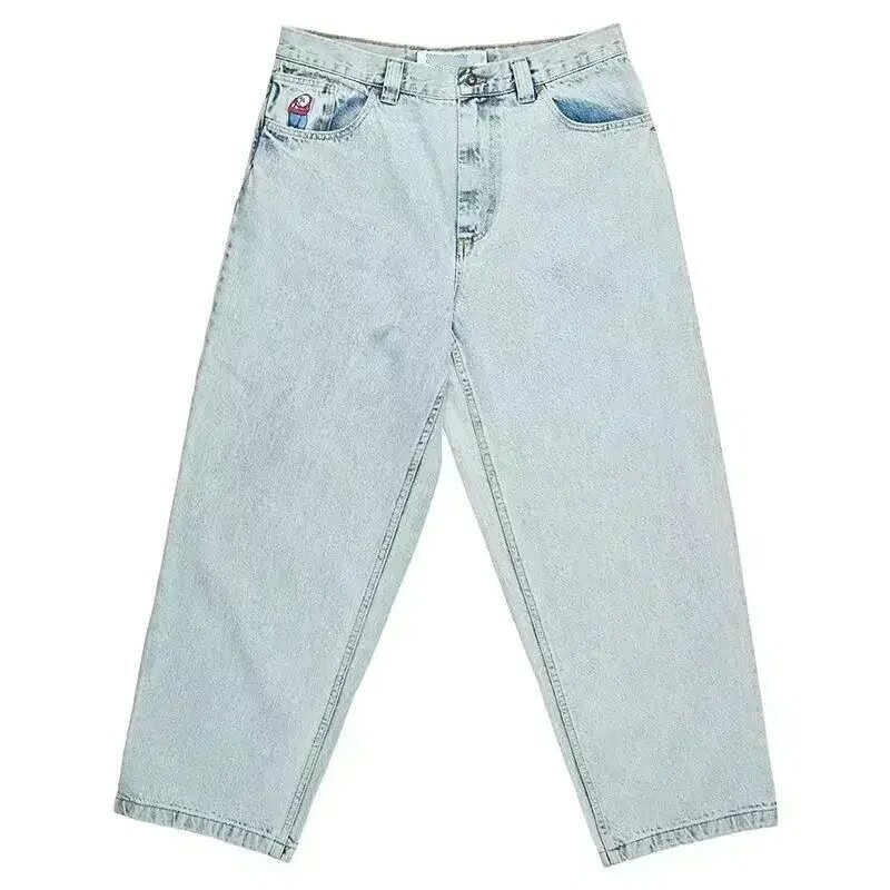 Polar Big Boy jeans Y2K Harajuku Hip Hop dibujos animados bordado azul pantalones vaqueros sueltos hombres