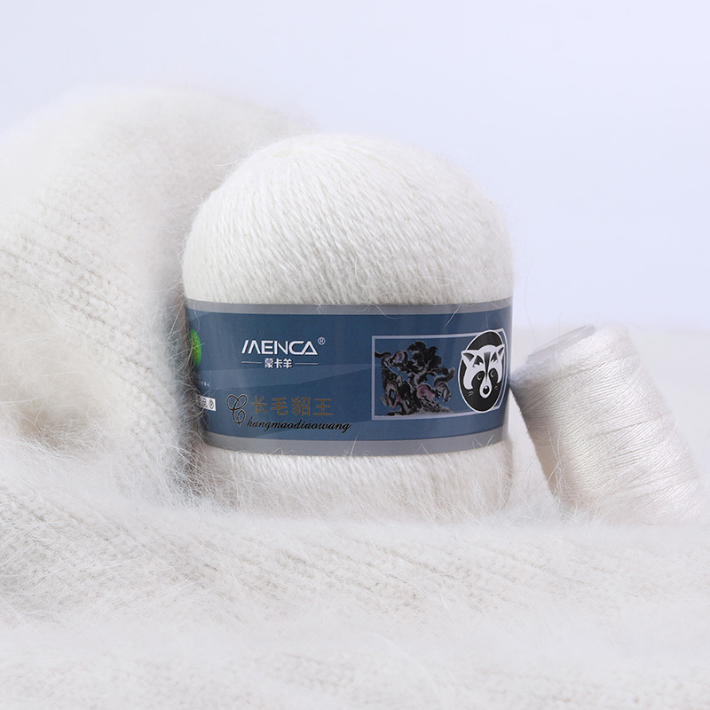 Hilo de lana de visón de lana larga Monopolio de la marca MENCA Hilo de lana de conejo de Angora Hilo de punto hecho a mano de 2 hilos