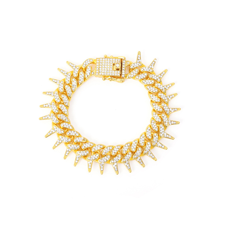 Hip hop exaggerated full diamond geometric necklace with a domineering and thorny Cuban trendsetter men's neck chain_voghion.com