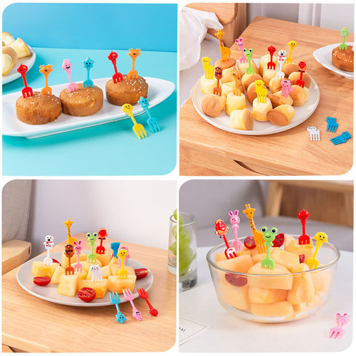 Home Cartoon Fruit Fork Creative Children Animal Cute Plastic Fruit Fork Set Bento Sign