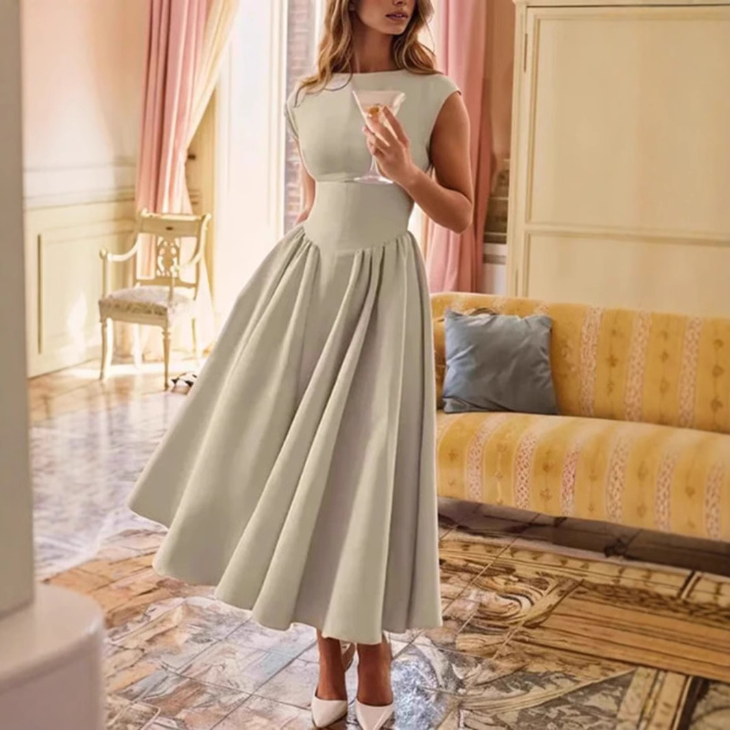 Women's Sleeveless Dress European American Style Spring Fashion Pure Sexy Temperament with Waist Cinching Backless Design for Summer_ecoleips.com