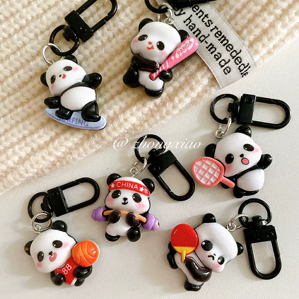Cute Sports Panda Keychain Pendant Cartoon Funny Girl Backpack Hanging Accessories Student Girlfriend Gift