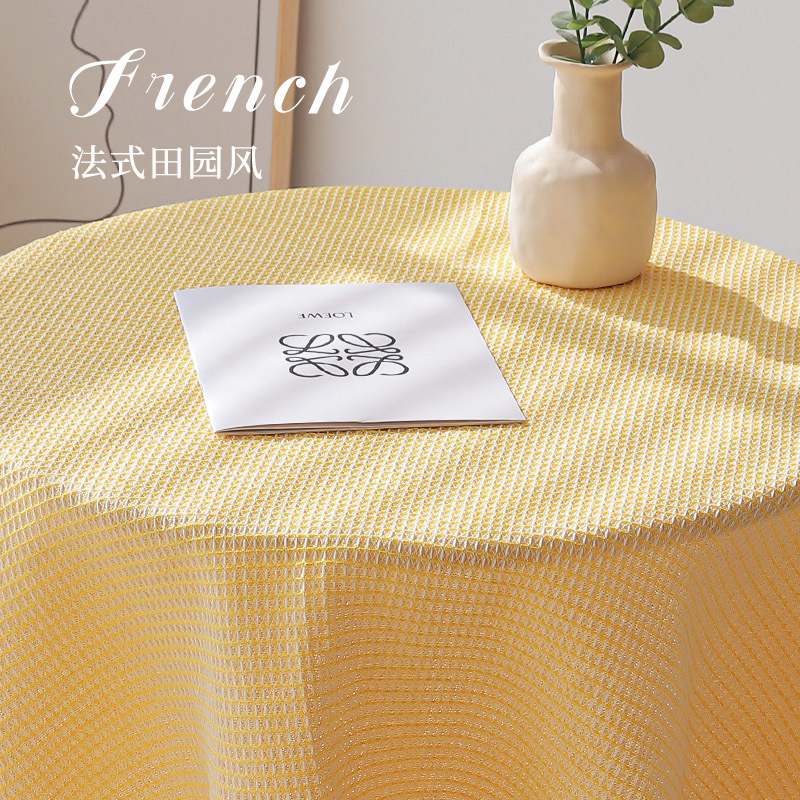 INS estilo de alta calidad nórdico redondo de algodón y lino amarillo francés encaje mantel rectangular mesa de café mantel al por mayor