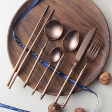 小竹罐灵感设计玫瑰金色西餐具牛排刀叉勺套装304不锈钢筷子勺