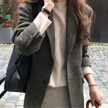 2025年秋装新款 纯色羊毛呢西装外套女 韩国东大门代购