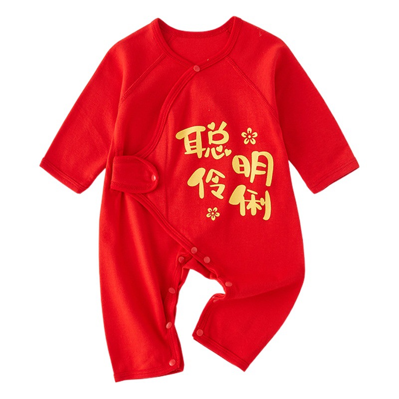 Ropa de algodón recién nacido bebé rojo festivo Año Nuevo Luna Llena ropa mono Primavera y Otoño ropa de Año Nuevo otoño