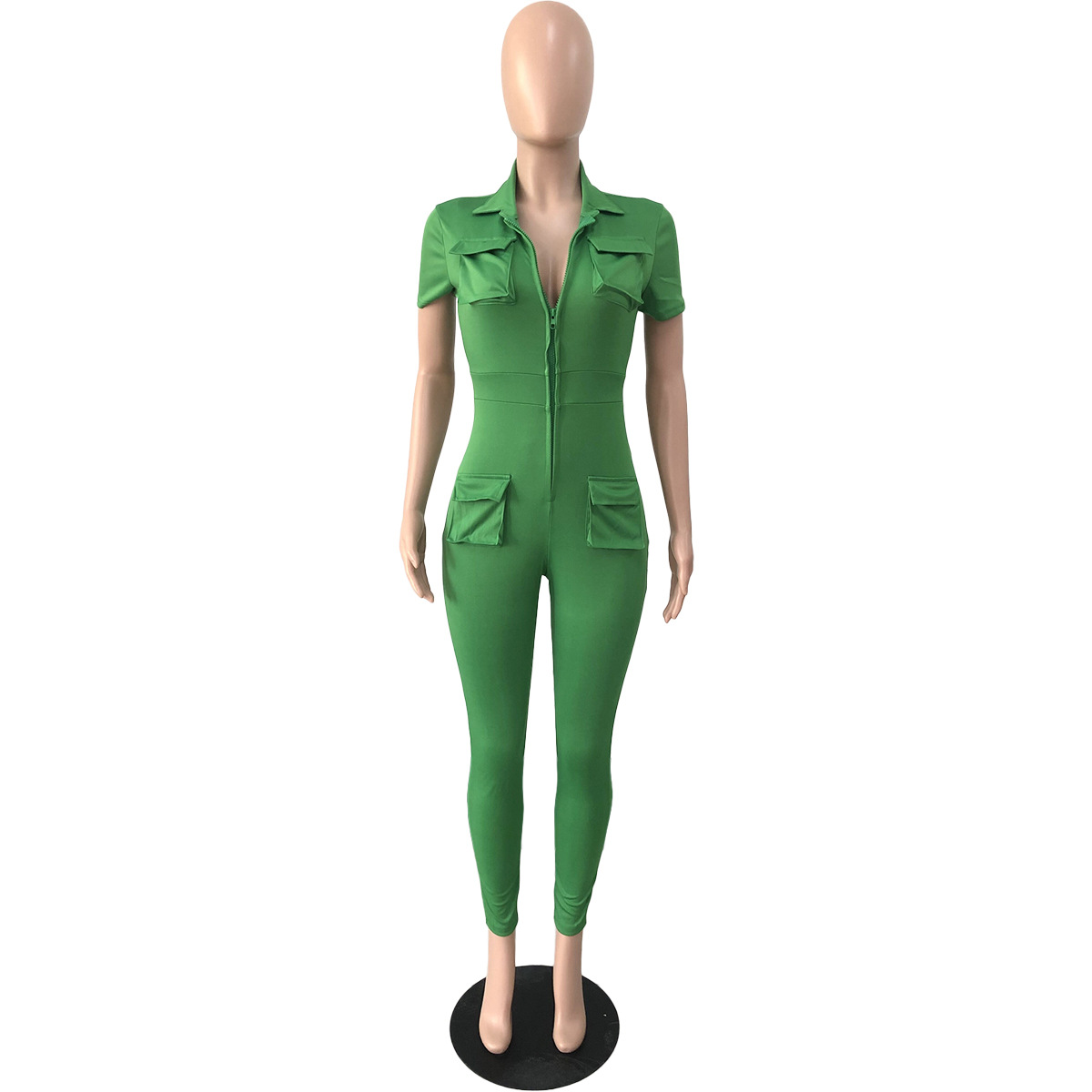 Women's Jumpsuit Sexy Zipper Bodysuit With Three Dimensional Pockets_voghion.com
