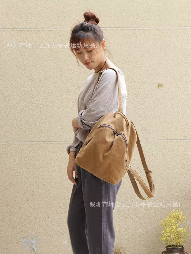 2023新款百搭简约20A帆布双肩包跨境女ins风休闲日系通勤手提背包