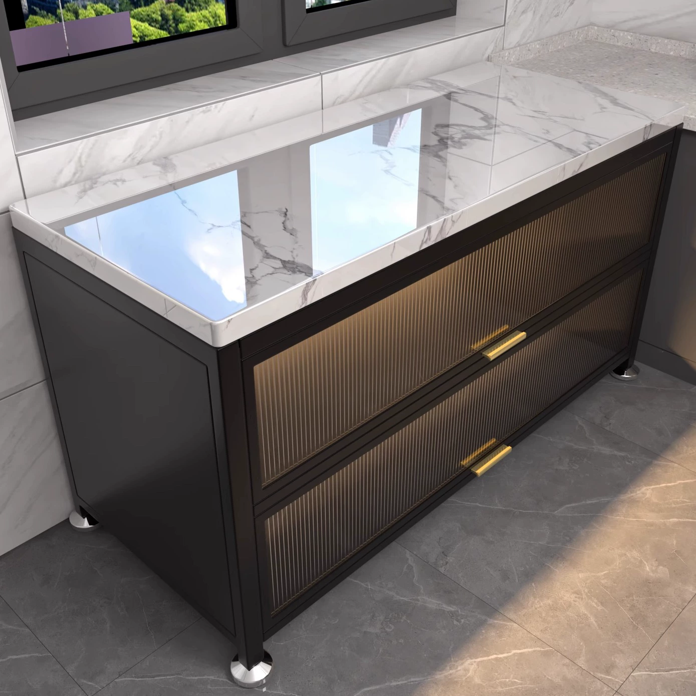 Кухонный шкаф из каменной плиты шкаф для микроволновой печи Многослойные напольные кухонные шкафы бытовые пылезащитные шкафы