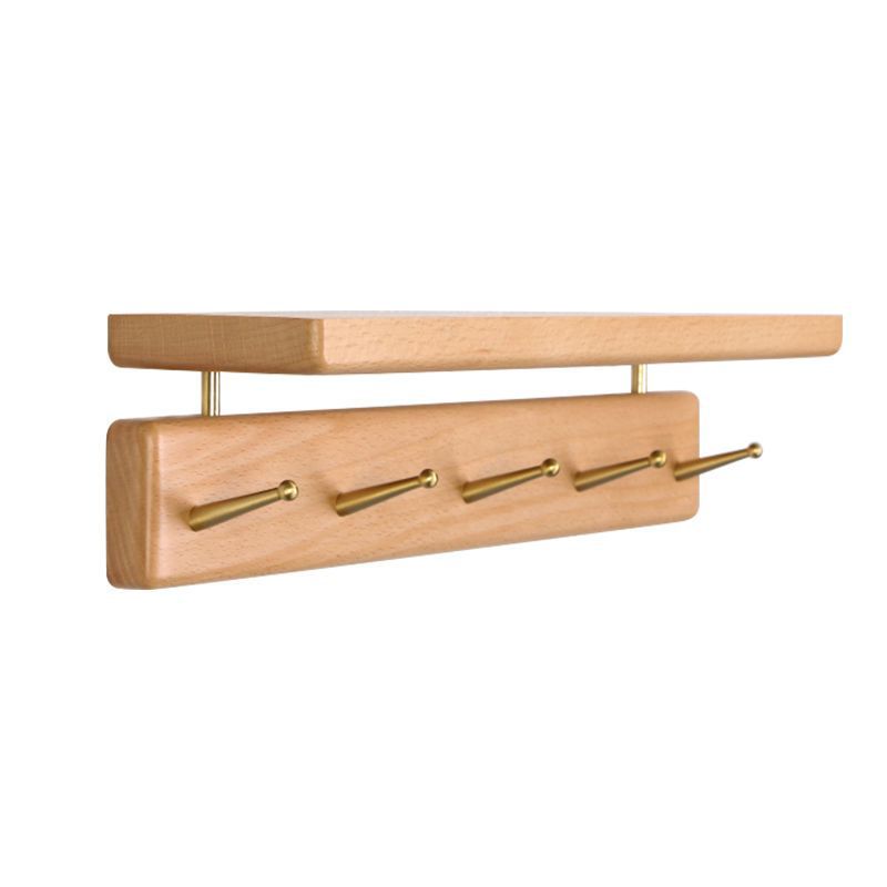 Rack de almacenamiento de pared de madera de estilo japonés hogar pasillo bolsa abrigo y sombrero rack de almacenamiento montado en la pared ropa gancho clave rack