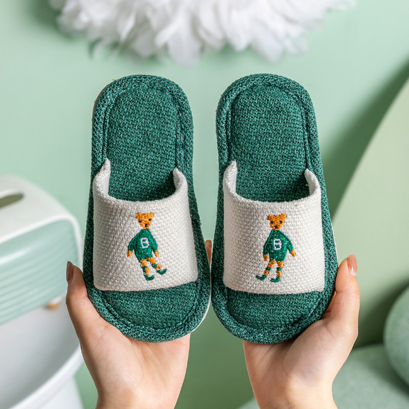 Children's Linen Slippers Spring & Fall Boys and Girls All Year Round Home Linen Floor Non-slip Cartoon Baby Slippers