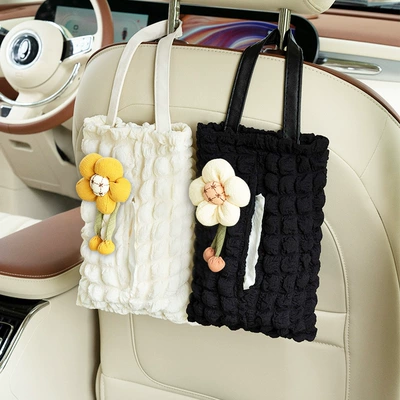 Car tissue box cute puff grid car chair back hanging tissue box creative sunflower car tissue box