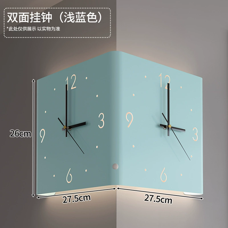 Double-Sided Corner Wall Clock, Creative Crooked Design, Iron, Optional LED Lamp