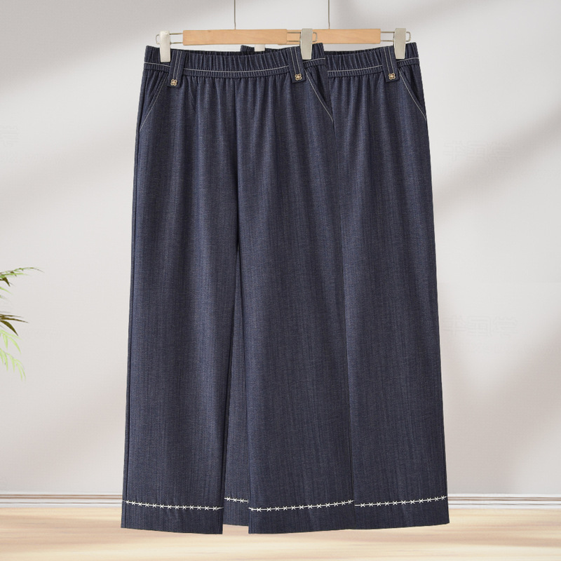 Summer New Style Mom's Casual Embroidered Straight-Leg Jeans, Loose Elastic Waist, Breathable Long Pants for Middle-Aged and Elderly Women Summer New Style Mom's Casual Embroidered Straight-Leg Jeans, Loose Elastic Waist, Breathable Long Pants for Middle-Aged and Elderly Women