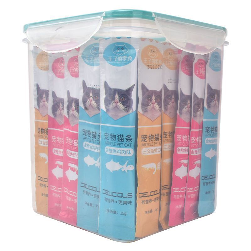 Weight Gain Fish Sticks for Adult and Kitten Cats, Instant Fresh Cat Lick Sauce Wet Food Packs, Cat Snacks, 60 Pieces/Bucket Cat Sticks