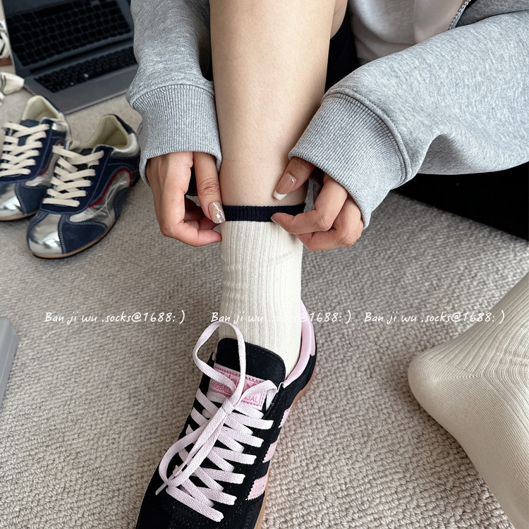 Calcetines de mujer de otoño y invierno, calcetines de moda de estilo coreano a rayas de color azul tibetano, calcetines de moda, calcetines de media variadas