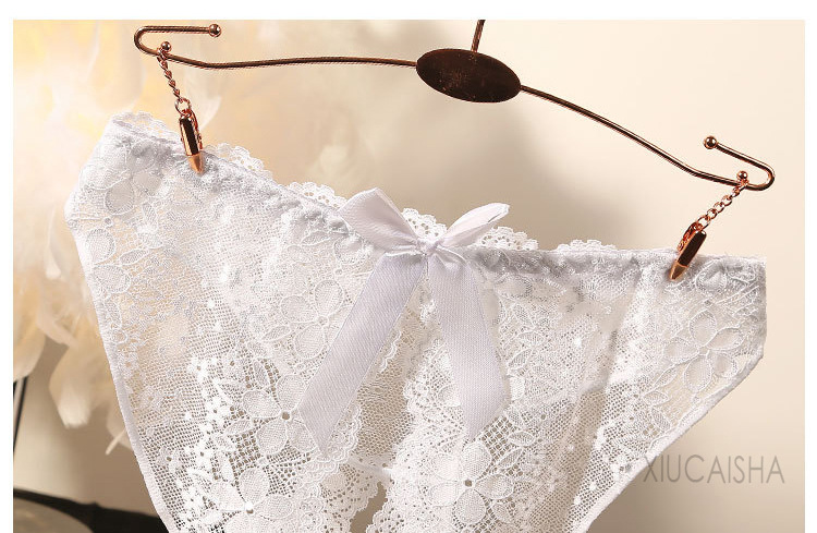 Lace Crotchless Thong Panties for Women, Open-Crotch Design, Black One Size — detail image 10