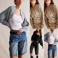 2025秋冬新款热卖欧美亚马逊Temu时尚V领蝙蝠袖针织开衫毛衣女装