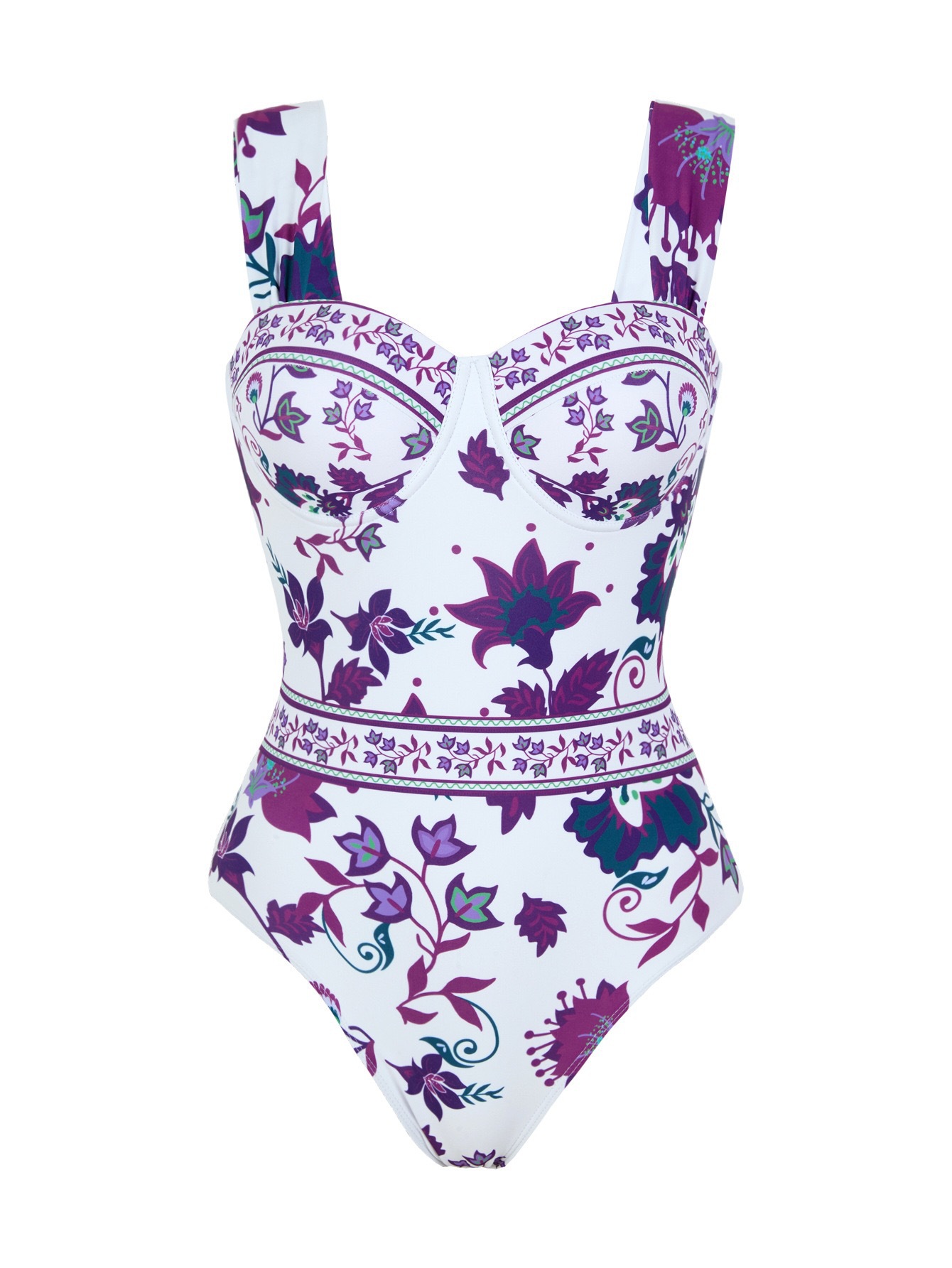 Push-up Underwire One-piece Swimsuit Tummy Control Digital Print_voghion.com