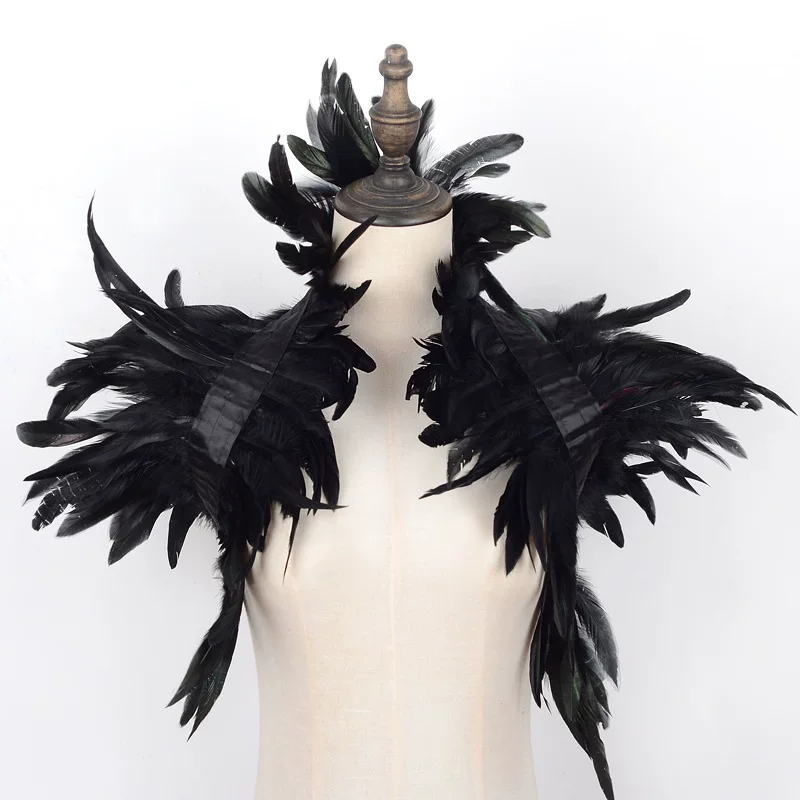 cloak accessory, feathered shoulder cape, gothic Halloween party, multiple colors