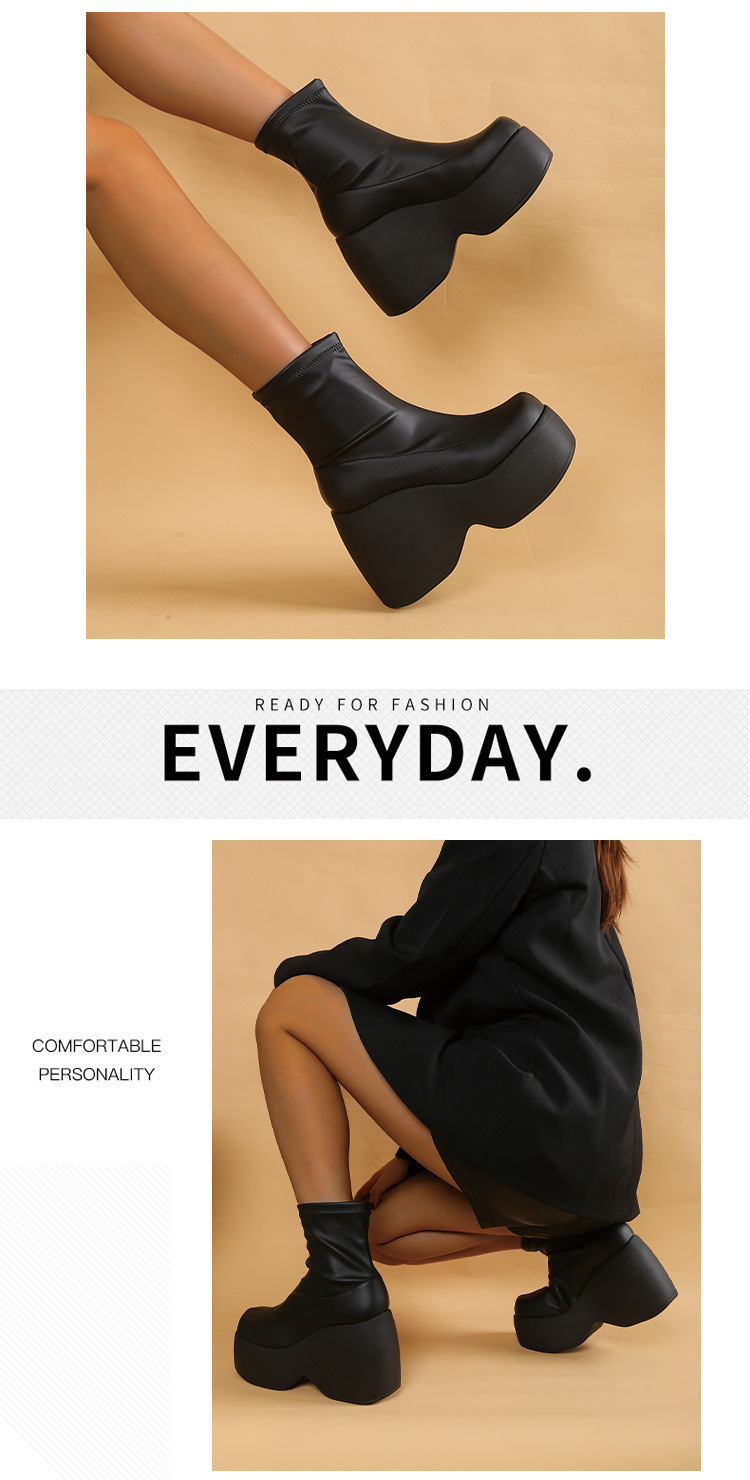 ShoeVault Plus Size Foreign Trade 2025 Spring And Autumn Thick Sole Square Toe Casual Stretch Short Fashion Martin Boots Women's_vogvips.com