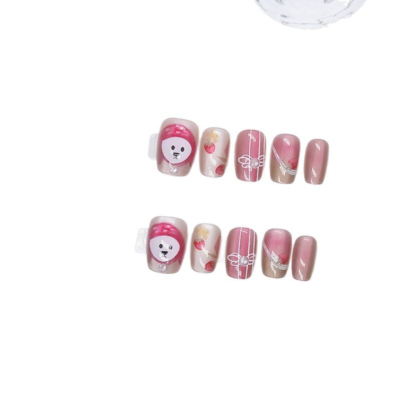 10 piezas de dibujos animados para usar uñas piezas de uñas productos terminados niños para usar uñas prefabricadas ojos de gato productos terminados de uñas parches de uñas cortos