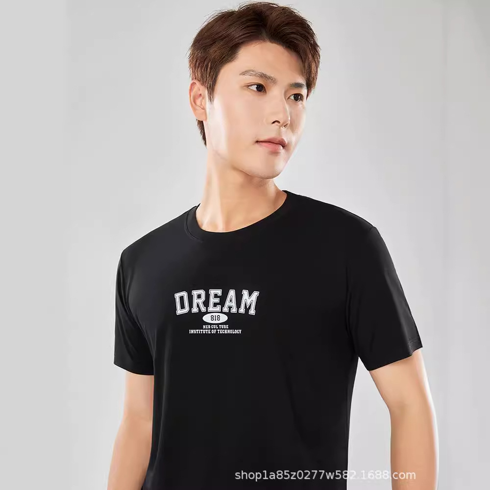 Nueva camiseta con sensación de hielo para hombre de manga corta Solona, camisa cultural, camisa publicitaria de letras, ropa de trabajo suelta de cuello redondo, impresión de letras