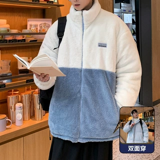 双面穿羊羔绒棉衣男2024年冬季新款加厚棉袄男生冬装潮牌棉服外套