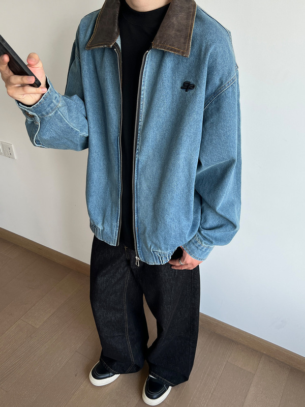 美式复古水洗做旧翻领卡哈特牛仔外套男女春秋冬宽松简约工装夹克|undefined