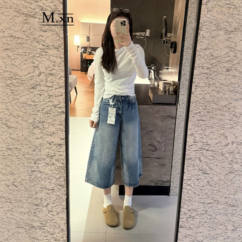American Retro Wide-Leg Cropped Jeans for Women, 2026 Summer New High-Waisted Loose Slimming Casual Versatile Mid-Length Pants American Retro Wide-Leg Cropped Jeans for Women, 2026 Summer New High-Waisted Loose Slimming Casual Versatile Mid-Length Pants
