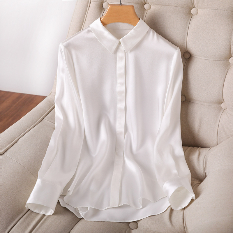 Chic Top Women's White Shirt Design Sense Niche Spring and Autumn Summer Suit Professional High Sense Silk Shirt