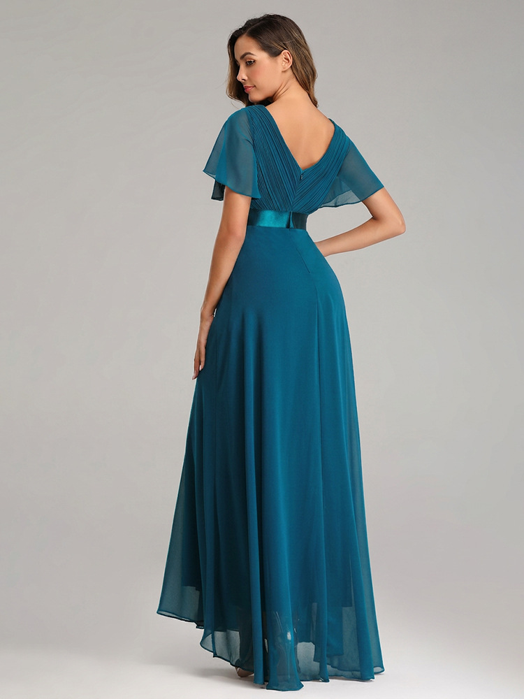 Vestido de Noche de Gasa Elástica con Pliegues, Doble Cuello en V, Manga Acampanada y Dobladillo Grande, Hecho a Mano, Tallas Grandes, para Banquete o Dama de Honor, Colección Primavera/Verano 26 image 4