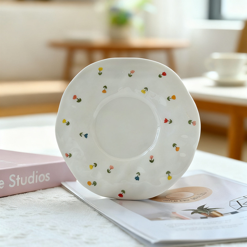 Esmalte coreano pintado a mano taza de café de cerámica con platos de alto valor de marca de rayas de taza de agua de lattes
