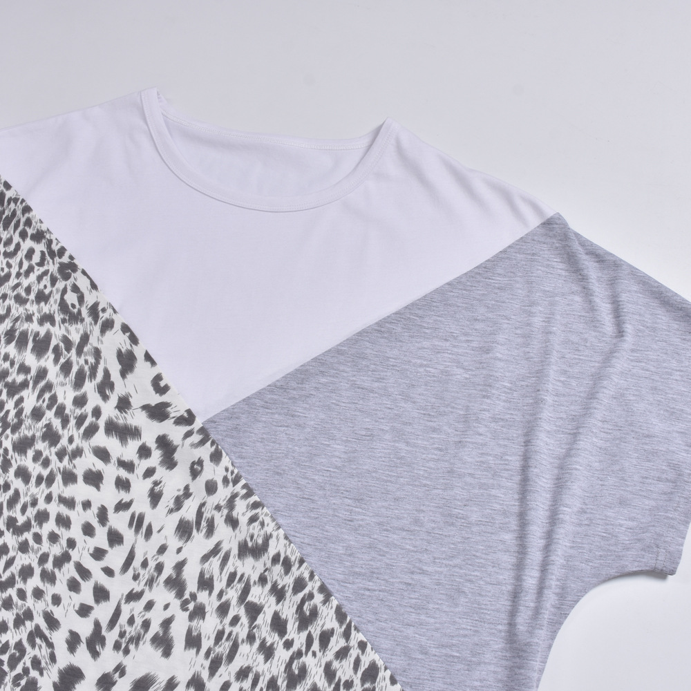 primavera caliente verano nuevo contraste estampado de leopardo suelta camiseta de manga corta NSKL53257